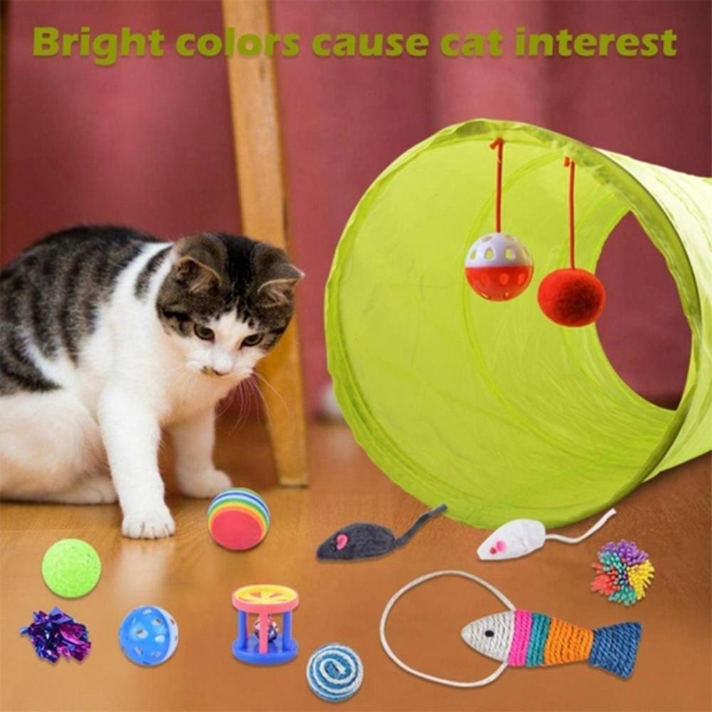 12/21PCS Interactive Kitten Bulk Toy Feather Balls Cat Toys Set Collapsible Tunnel Stick Mouse