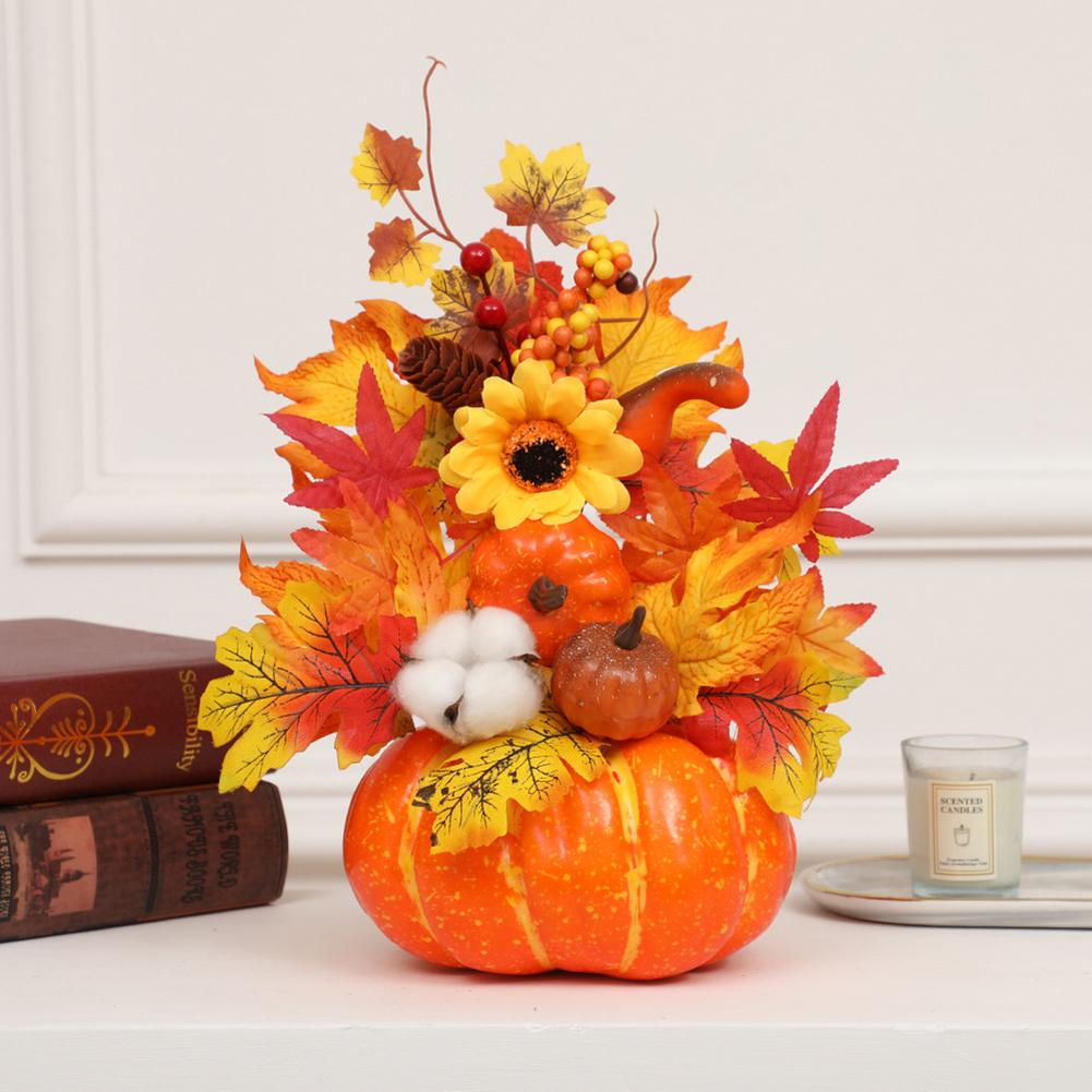 Artificial Pumpkin Ornament Maple Leaf Pine Cones Berry Sunflower Halloween Layout Prop For Table Decoration