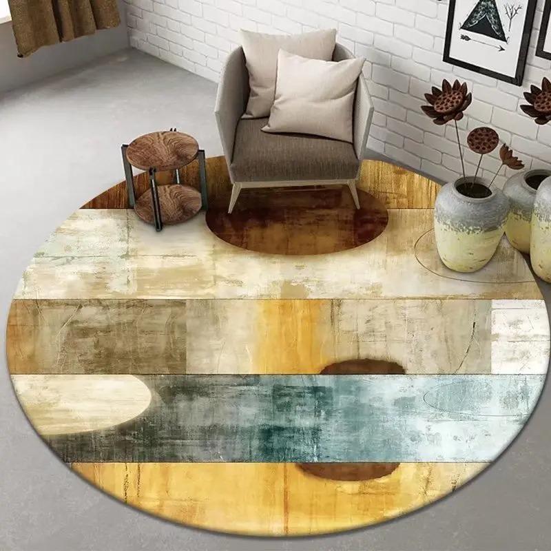 Abstract Art Round Rug Living Room Sofa Bedroom Decorative Carpet Computer Chair Floor Mat Non-Slip