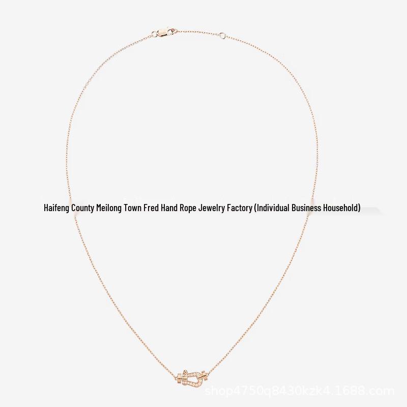 Women's 18K Rose Gold Fred Medium Diamond Horseshoe Necklace with Horizontal Nautical Buckle Choker.