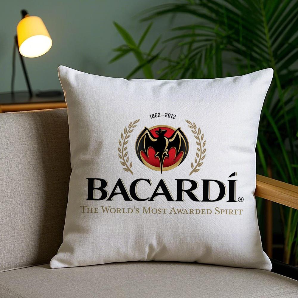 B-Bacardi Logo Cushion Cover Plush Fabric Soft Double-Sided Printed Invisible Zipper Sofa Pillow Case Home Decor
