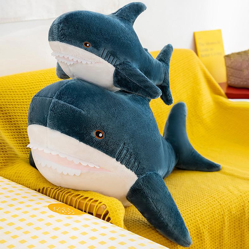 Almohada de tiburón creativa de 30/45/60 cm, juguete de peluche para silla, cojín de peluche, muñeco de tiburón relleno, regalo de vacaciones, adorno decorativo kawaii para el hogar