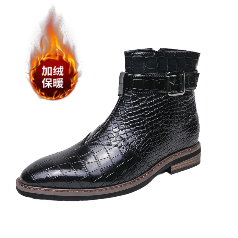 Brand Fashion Men's Side Zipper Snake Leather Pattern High Top Short Boots Pointed Comfortable Banquet Men's Boots