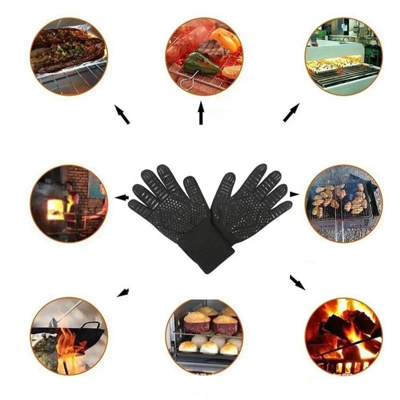 BBQ Oven Gloves High Temperature Resistance Barbecue Mitts 800 Degrees Fireproof Anti Heat Insulation Microwave Glove for Baking