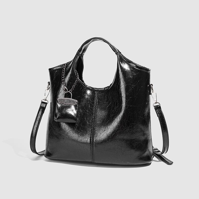 Fashionable Women's Textured Black Tote - 2025 Large Capacity Versatile Shoulder & Crossbody Bag