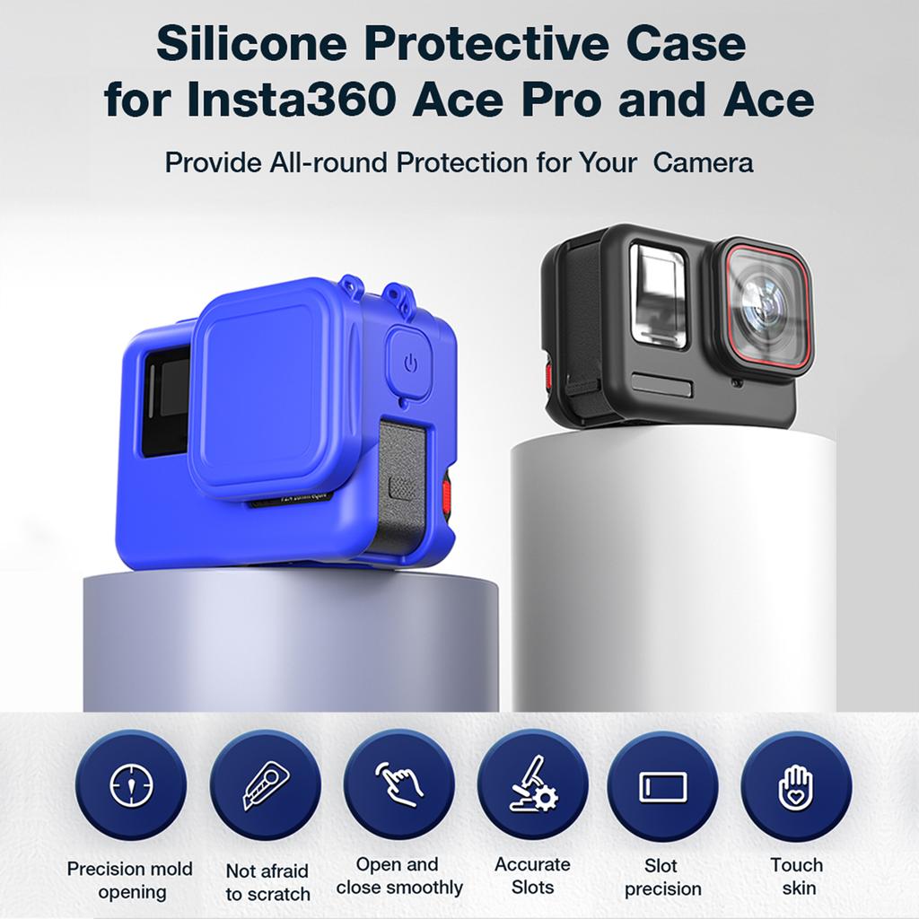 aMagisn AC19 Silicone Camera Protectiv Kit Camera Protector Case + Lense Cover + 2 Straps Compatible with Insta 360 Ace