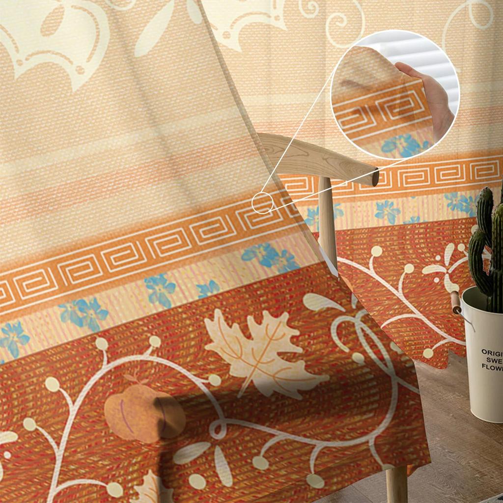 Boho Ethnic Pattern Pumpkin Maple Leaf Tulle Window Curtain  Livingroom Printed Sheer Curtain Home  Window Panels Chiffon Drapes