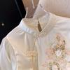 Embroidered Beads and Buckles Modified Cheongsam Satin Long-sleeved Shirt