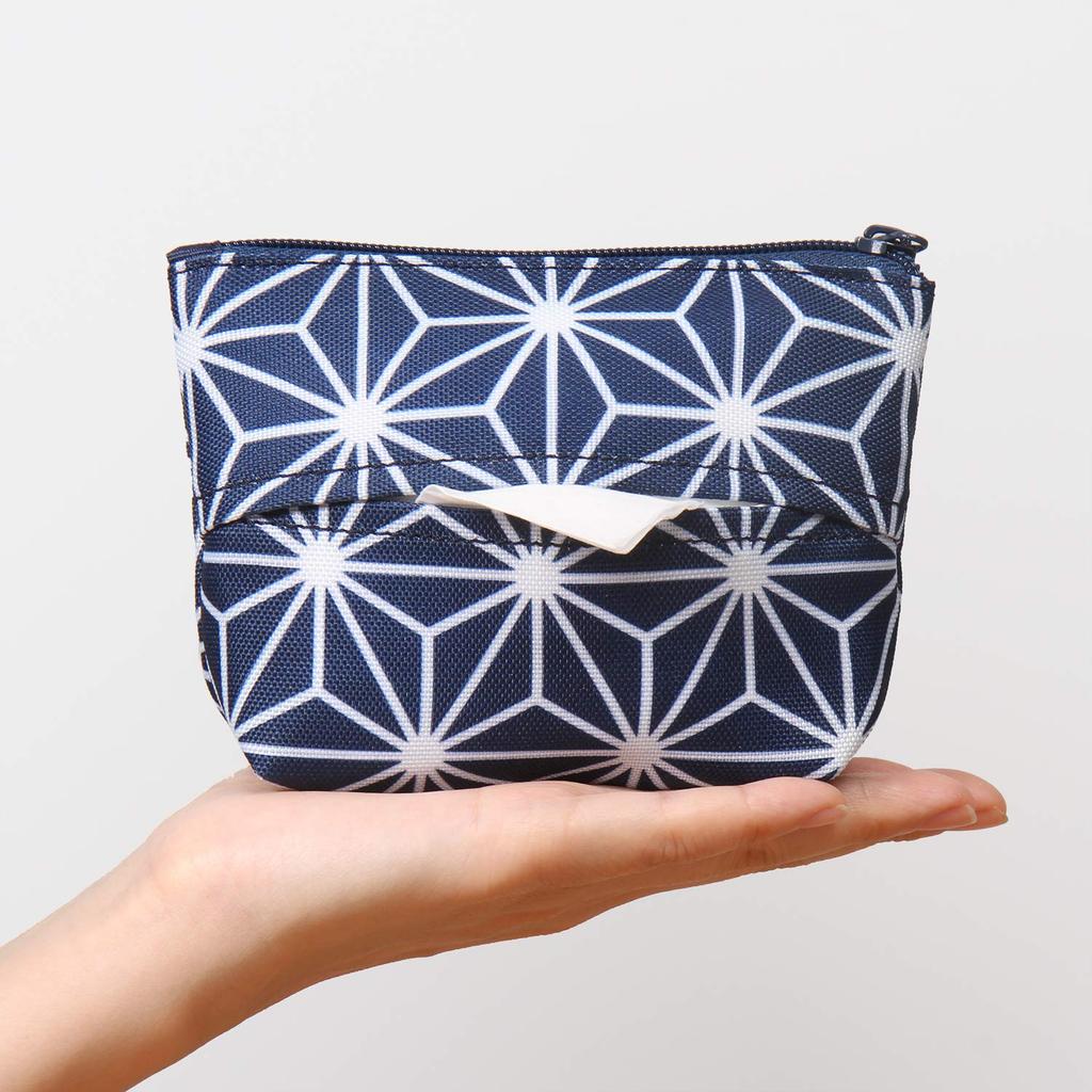 Astro Cosmetic Navy Japanese Hemp Leaf Tissue Small Item Pouch, Blue, Pattern, Case, Case, Compact, 880-12