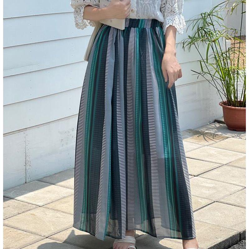 Spring and Summer New Arrival Women's Clothing Stripes Long Skirt A- Line Large Hem Long Skirt Elastic Waist Loose Slimming Stripes Stripes Skirt