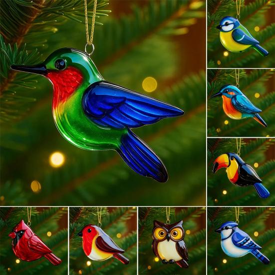 Ozdoba ptáčků z taveného skla Akrylový kolibřík Sova Sojka modrá Ledňáček Sýkorka Vánoční ozdoba na výzdobu vánočního stromku
