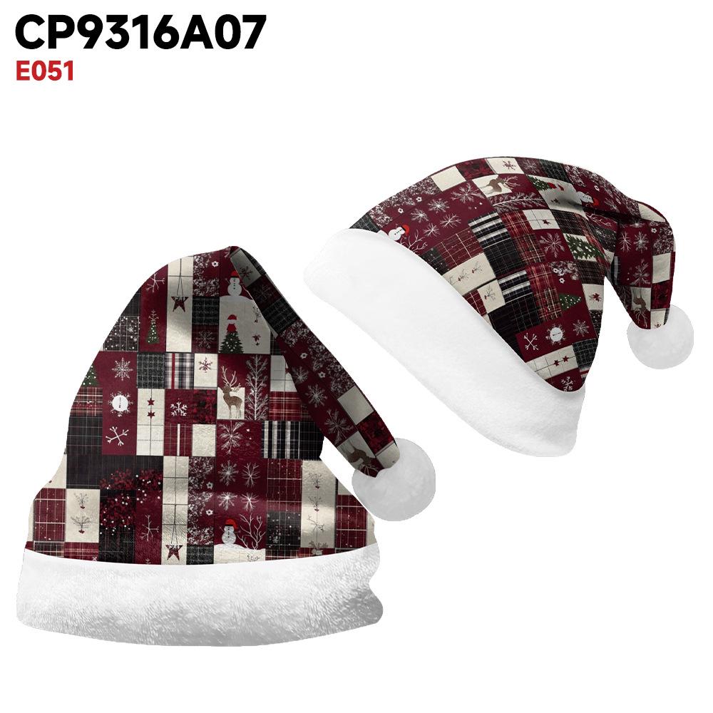 2024 Christmas Double-Sided Plush Hat with Holiday Print for Adults and Children