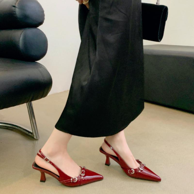 Luxury Brand Designer  Women Sandals Fashion Pointed Toe Metal Buckle Decoration Formal Wear Shoes Sexy Party Dress Women Pumps