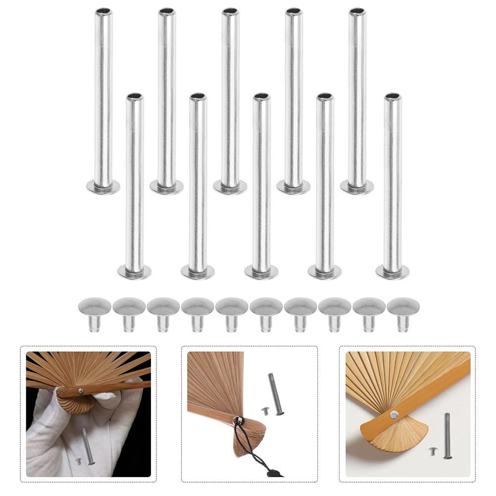 10 Sets Fan Shaft Handheld Metal Rivet Nut Nuts Repair Kit Binding Post Screws Socket Cap Nail