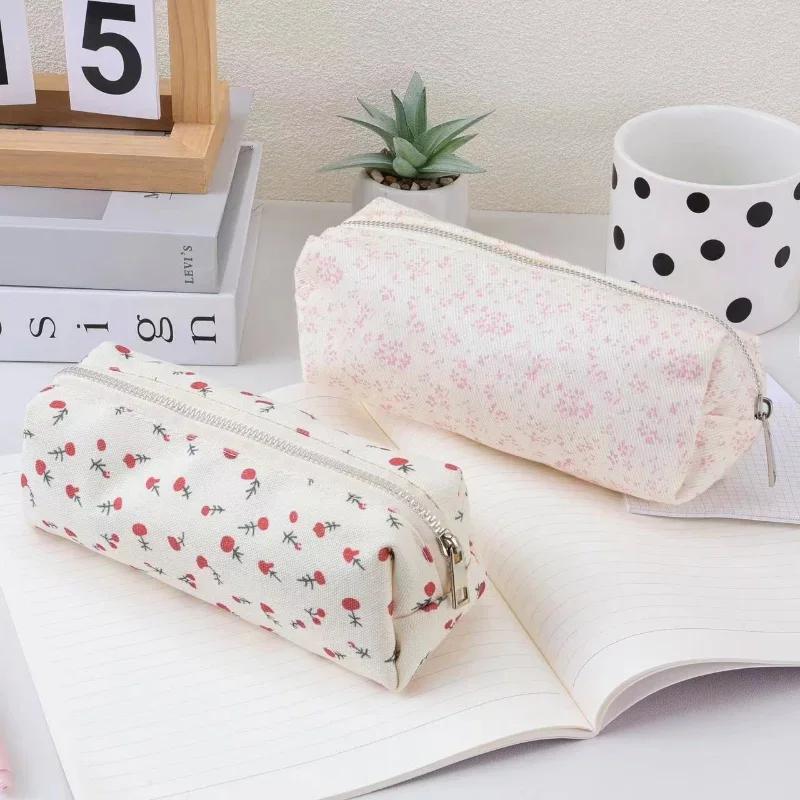 Kawaii Small Fresh Floral Pencil Case Large Capacity Storage Pen Pouch Pencil Bag Student Stationery Organizer School Supplies