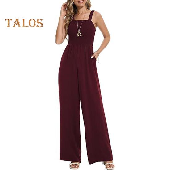 Monos de verano sin mangas para mujer, pantalones de pierna ancha y cintura alta, mono holgado de una pieza con bolsillos y cuello cuadrado.