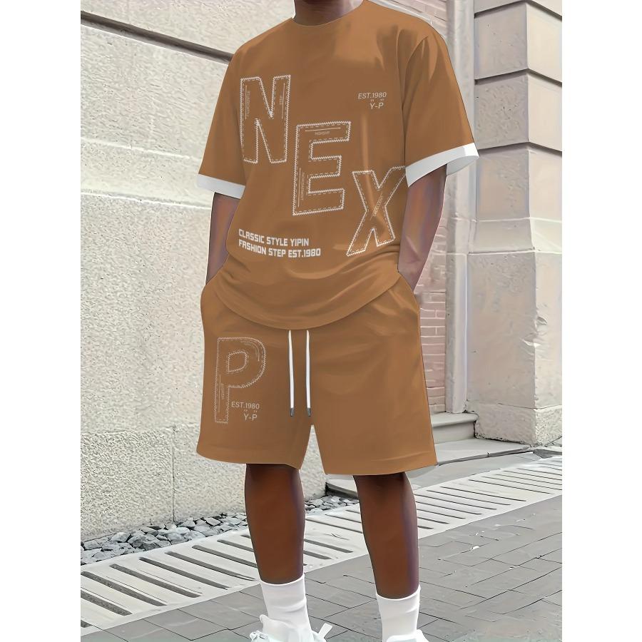 Summer Men's Set Minimalist Athletic Casual Crew Neck T-Shirt Streetwear Breathable Short-Sleeve Top and Shorts Two-Piece Set