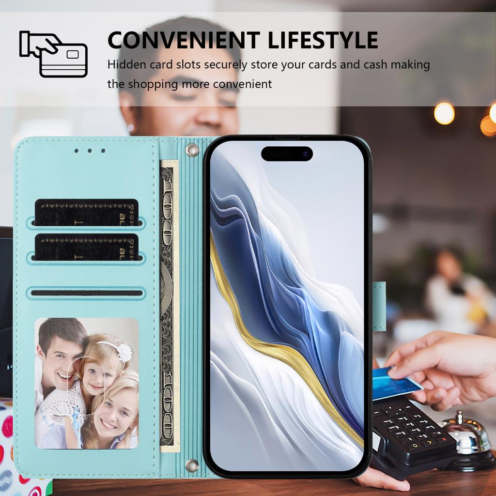 For iPhone 15 Pro Max Kickstand Case Tri-fold Card Bag PU Leather Coated TPU Cover Compatible with