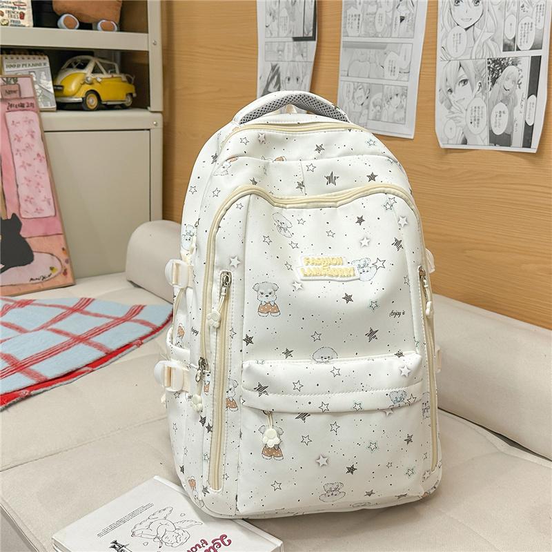 

College Style Cartoon Puppy Star Backpack Student Schoolbag білий
