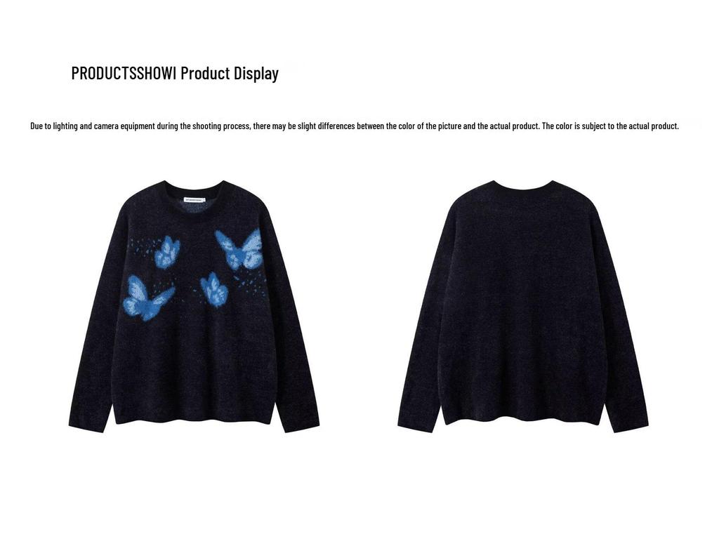 Unisex Butterfly Round Neck Sweater - Trendy, Soft & Fluffy Knit for Winter