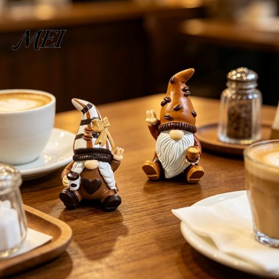 Coffee Lover Decor Mini Resin Gnome Ornaments, Sitting Bean Goblin Figurines, Small Tabletop Cute Statue for Shop Kitchen Shelf Decorations