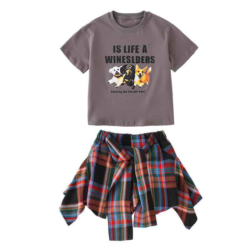 Summer Girls Sweet Two Piece Set With Tassel Vest And Playful Checkered Skir