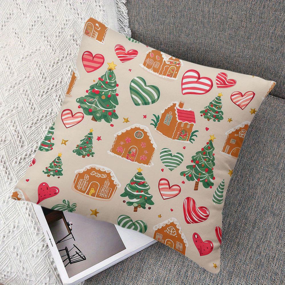 Christmas Gingerbread Pattern square Jacquard Pillow Cover for Sofa Office Waist Cushion Cover Home Decorative Pillowcase