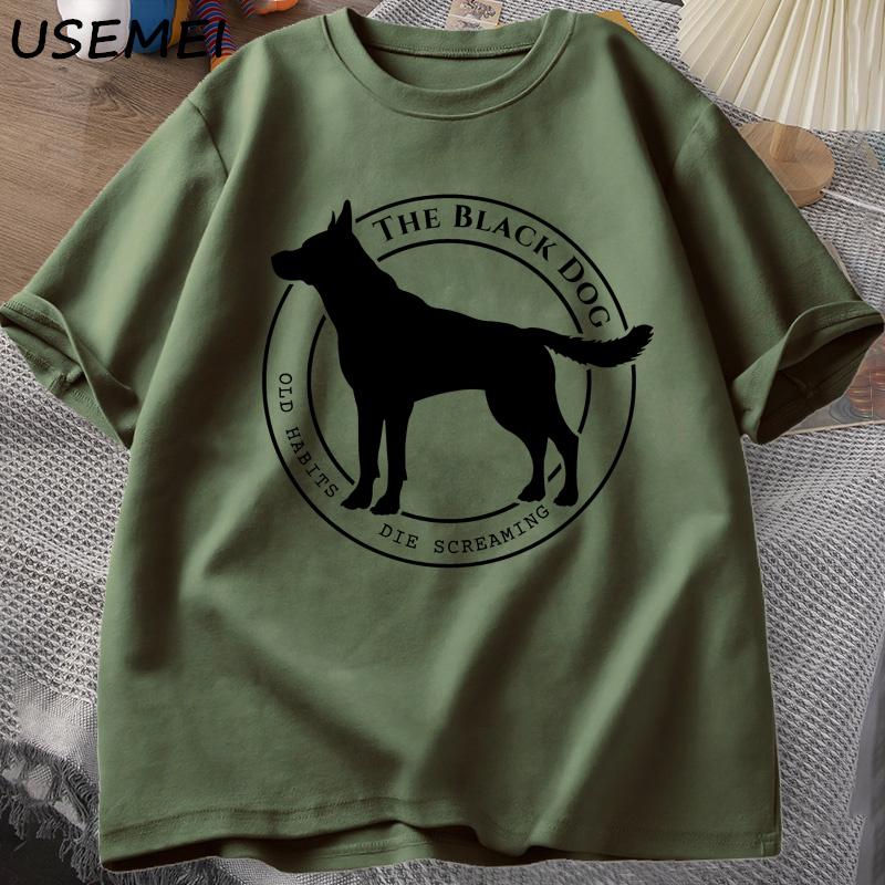 The Black Dog Old Habits Die Screaming T Shirt for Women Men Tortured Poets Department T-shirt Animal Dog Lover Tshirt Cotton