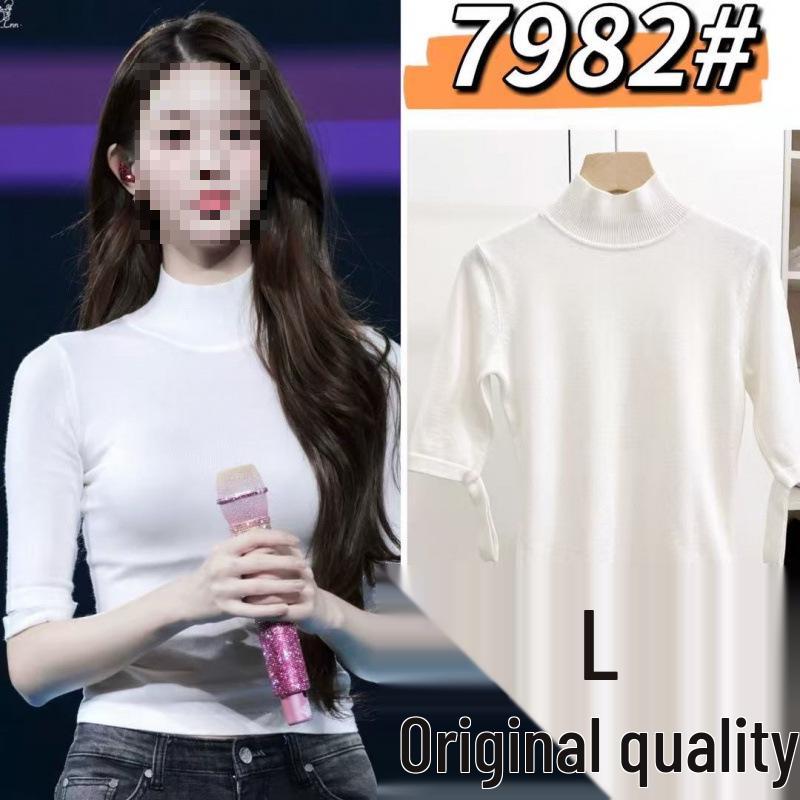 

Zhang Yuanying Style White Spicy High Neck Knit T-shirt Women s Summer Slimming Short Sleeve Top XL белый