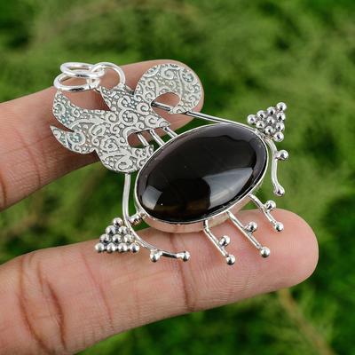 925 Sterling Silver Smoky Quartz Stone Root Chakra Anniversary Ethnic Pendant