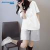 Jeanswest Women's Summer Cat Print Cotton T-Shirt & Shorts Set