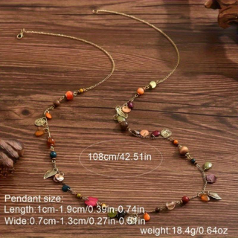 Vintage Ethnic Style Round Bead Tree Leaf Tassel Long Necklace Ladies Bohemian Niche Holiday  Accessories Gift