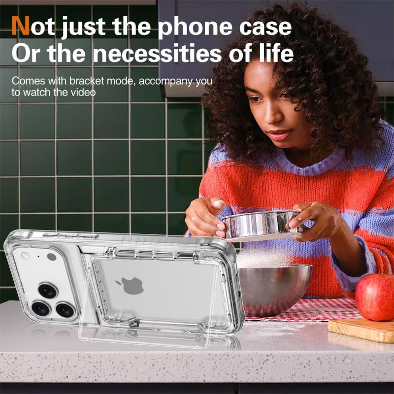 Transparente Klapphülle Mit Kartenfächern IPhone 16 Pro Max Stoßfeste Hybride TPU-Acryl-Abdeckung Business-Stil Geldbörsen-Design