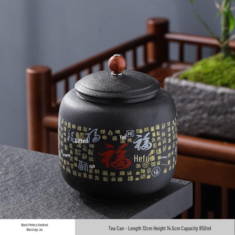 Large Ceramic Tea Storage Canister for Red, Green, Longjing, Biluochun, and Pu'er Tea - Half Jin Capacity