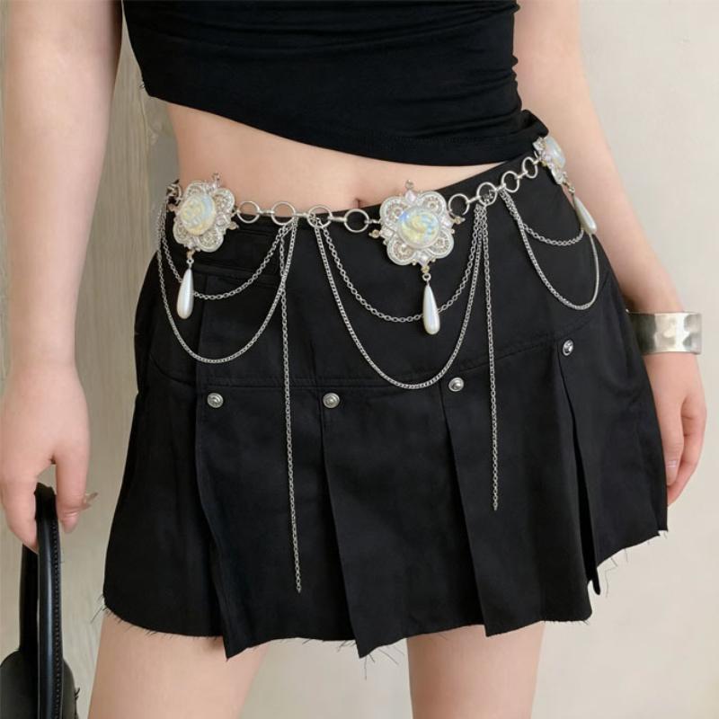 Fashion Tassel Waist Chain For Women Glitter Pearl Pendant Belt Strap Dress Crop Top Bikini Sexy Waist Decorative Chain