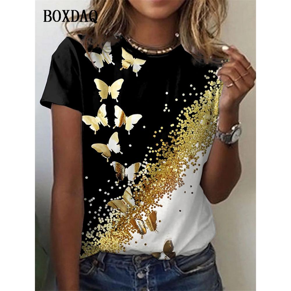 Butterfly Graphic Women Fashion T-Shirts Short Sleeve Summer 3d Print Street Hip Hop Lady Tee Casual Tops