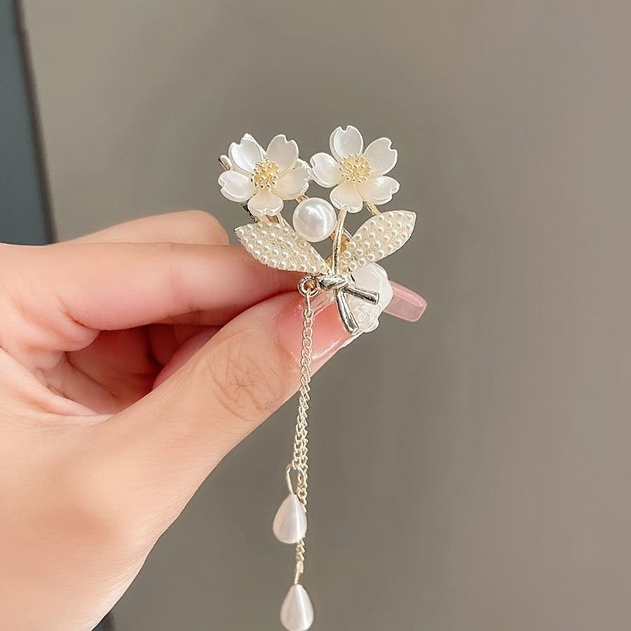 Cute pearl flower new hair clip elegant and sweet girl hair clip gift tassel hair clip hair accessory