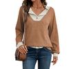 Womens Color Block V Neck Loose Long Sleeve Knit Sweater