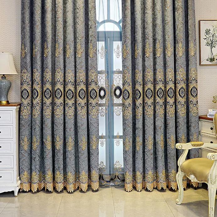 

2 шт. шторы в европейском стиле, полностью затемняющие синельные шторы с вышивкой, солнцезащитные шторы с изоляцией для спальни, гостиной, шторы для пожилых людей W170*H270cm*2pcs синий