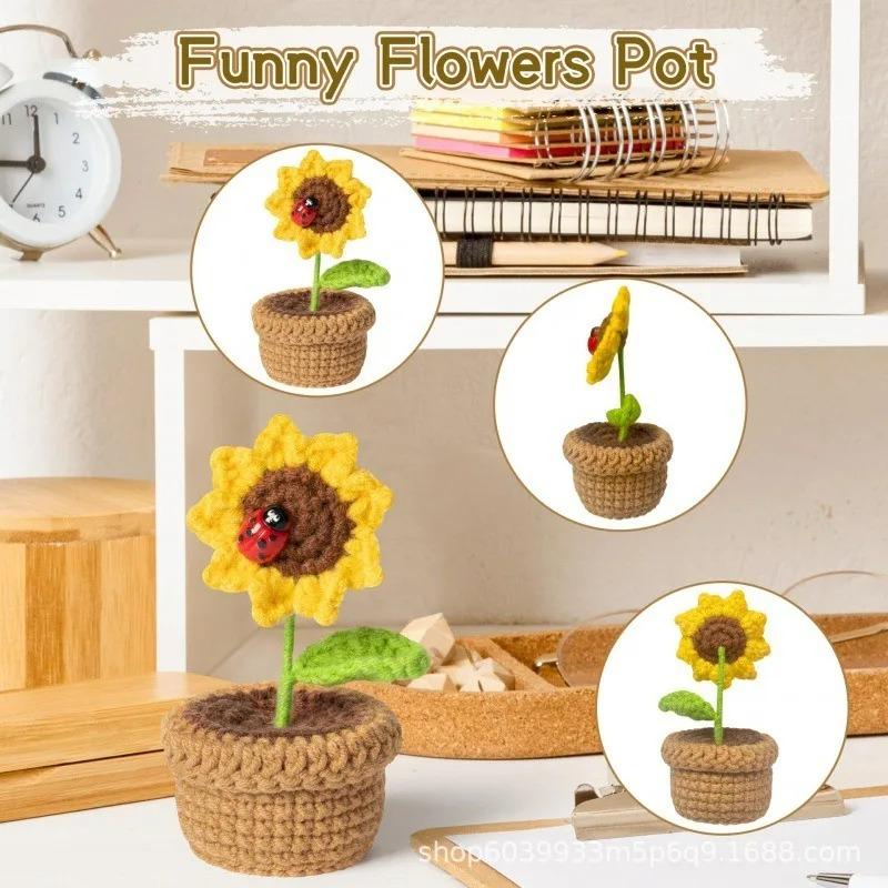 Funny Positive Gifts for Women Emotional Support Plush Plant for Home Artificial Flowers Crochet Sunflower for Decorations