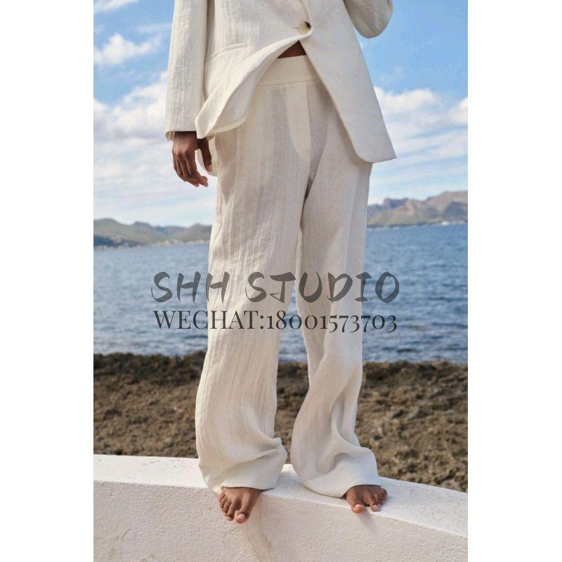 Spring New Arrival Work Clothing Lapel Long Sleeves Wrinkle Effect Suit Outwear 8372333 Wide Leg Pants 8372433