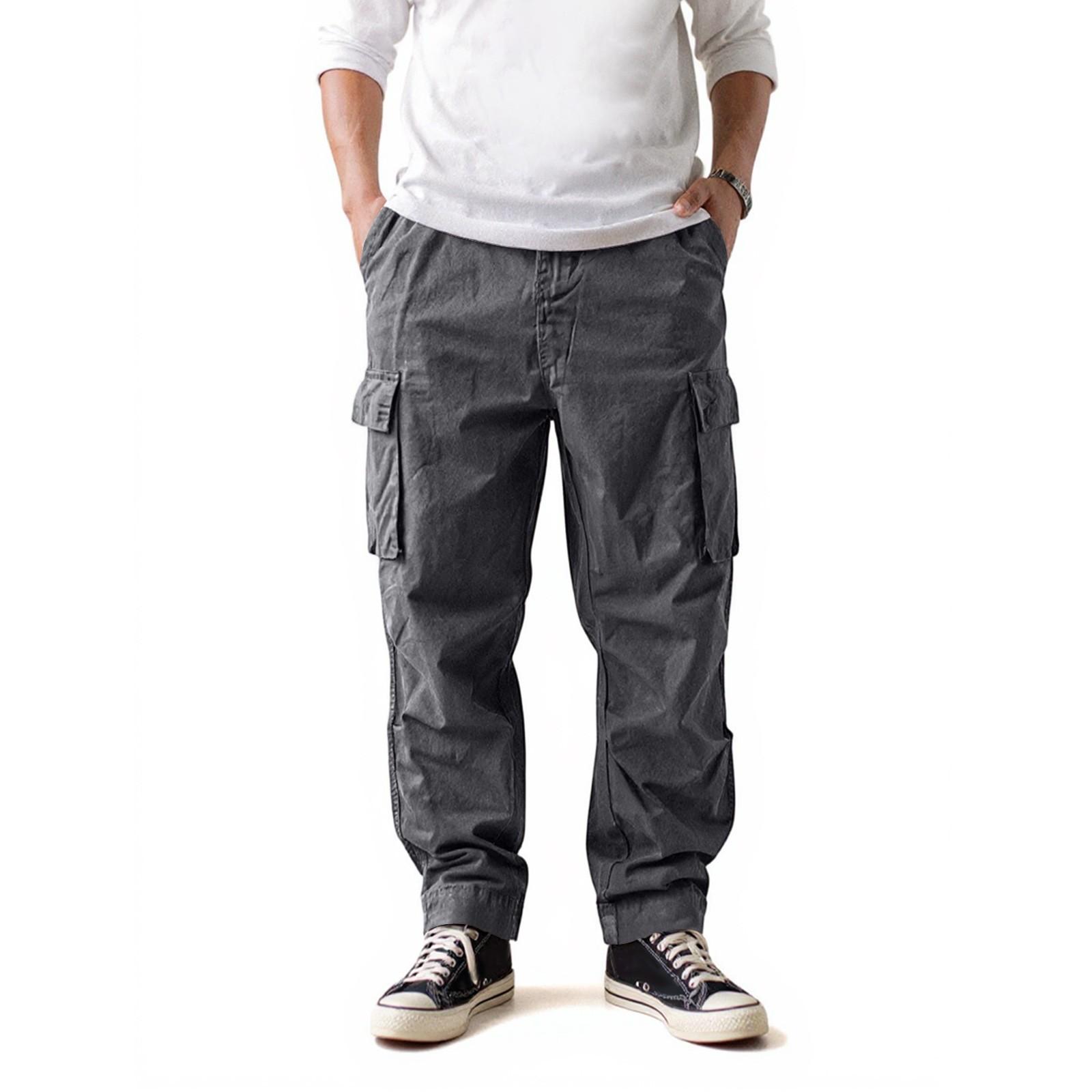 

Retro Work Pants For Men, New Multi Pocket Distressed, Loose Fitting, Tied Industrial Casual Pants L