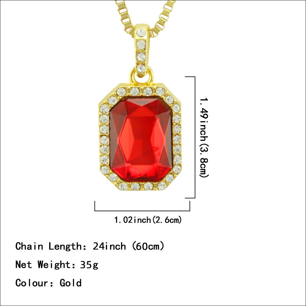 Necklace Popular Rectangular Gem Necklace European and American Popular Hip Hop Gem Pendant Clavicle Chain