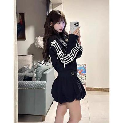 Preppy Spor Takım Elbise Dantel Ceket İki Parça Kısa Sonbahar Tenis Ceket Lacivert Uzun Kollu Pod Etek Sokak Giyim Sonbahar Kıyafetleri Patlıyor