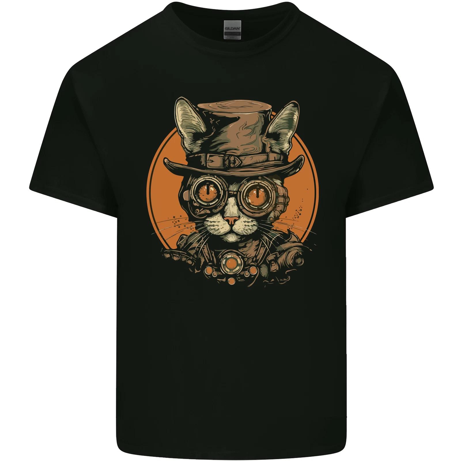 A Steampunk Cat With a Hat & Glasses Kids T-Shirt Childrens L