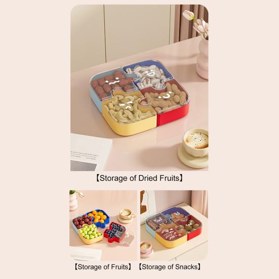 Plateau à snacks modulaire en forme de puzzle avec couvercles Organisateur amovible pour fruits, noix, bonbons Anti-poussière Empilable Plateau de service polyvalent pour table basse
