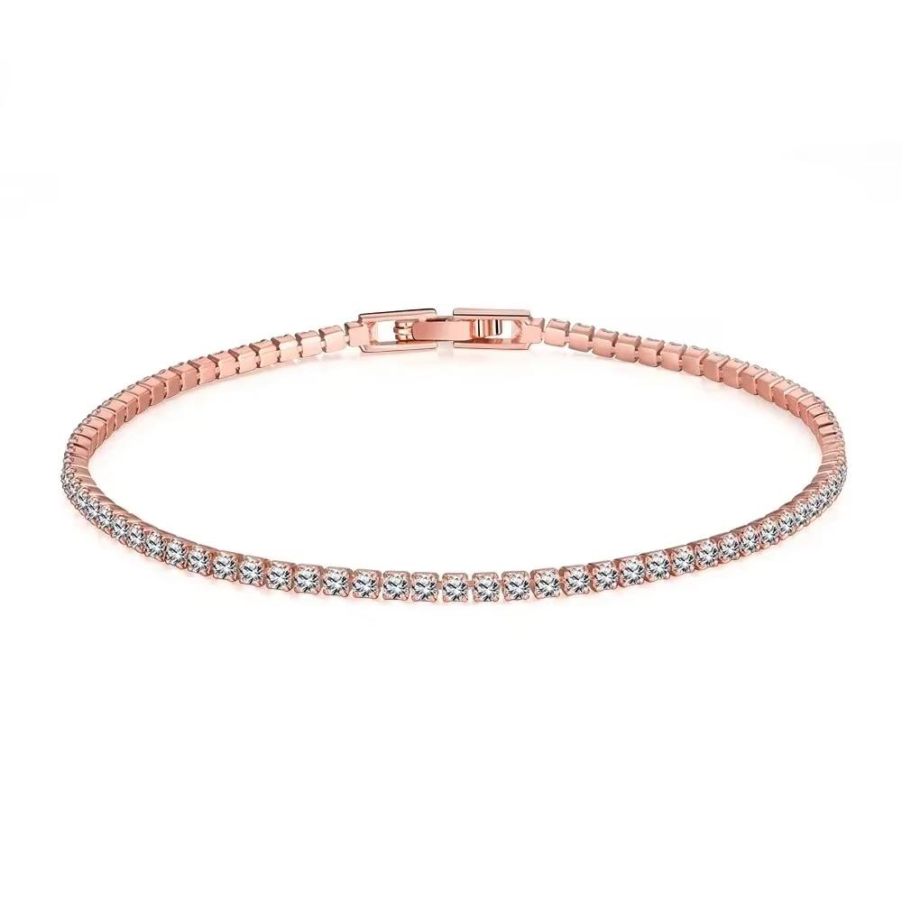 

925 Sterling Copper Bracelet 16CM To 19CM Tennis Bracelet 2.5MM Zirconia Anniversary Gift 19cm рожевий колір золота