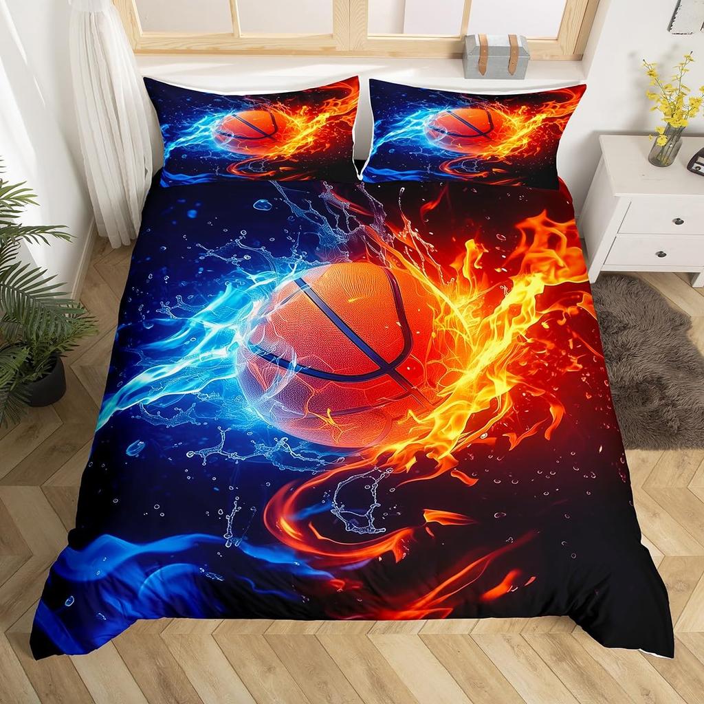 3D Basketball Duvet Cover Sports Game Baseketball Bedding Set Full for Kids Boys Girls Bedroom Decor Baseketball Comforter Cover