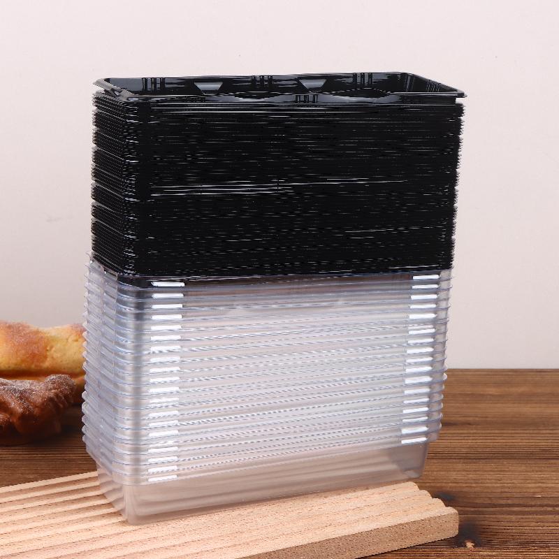 50Pcs Black 3 Grid Pastry Packaging Box With Lid Cake Roll Pastry Takeaway Freshness Boxes Food Grade Baking Dessert Case