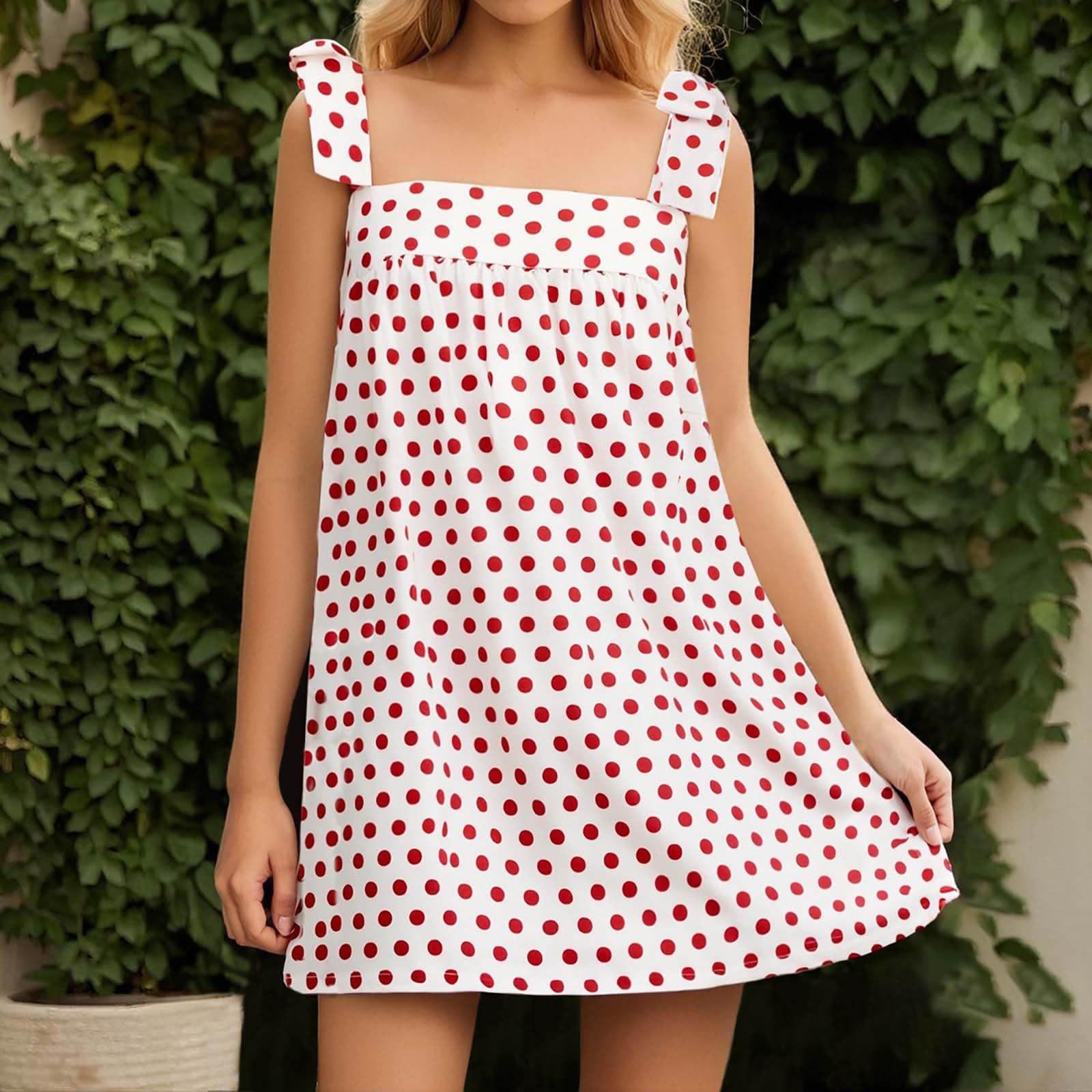 

Women s Flower Tie Dress Cute Square Neck Loose Beach Short Dress Open Back Bohemian Summer Sundress S арбуз красный